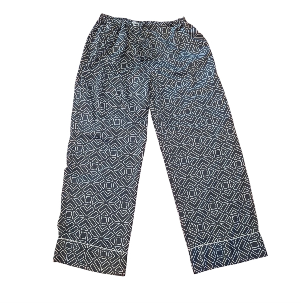Natori Satin Labyrinth Geometric Lounge Pants‎ PJ Pajama Pants Boho Black White